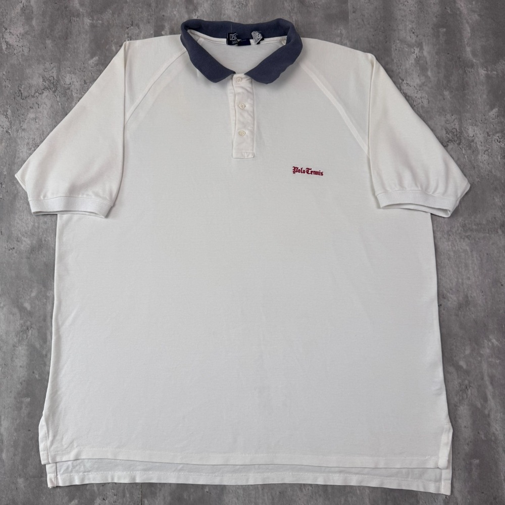 Vintage Polo Ralph Lauren Tennis Shirt Mens XXL White Navy Raglan USA Collar
